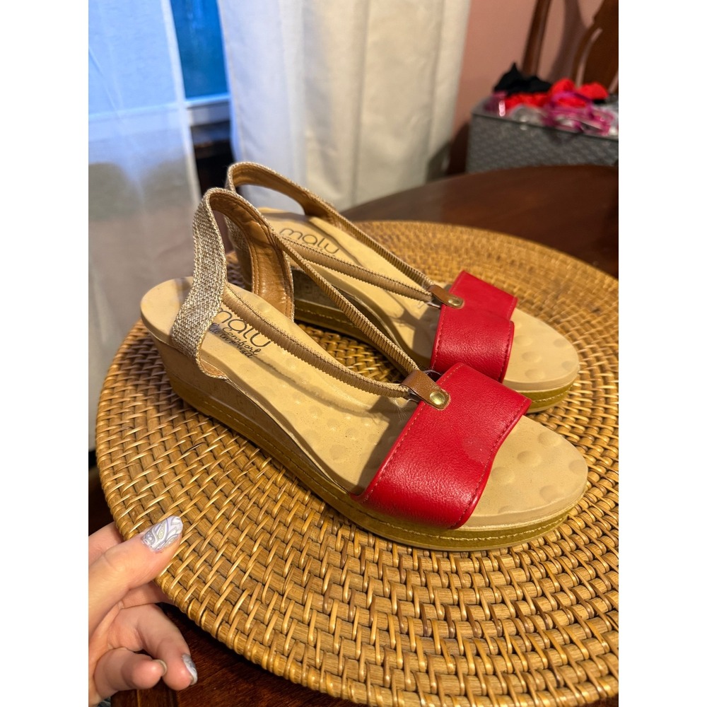 Molu Super Comfort Red Gold Elastic Slingback Wedge Sandals Brazil Womens Size 6